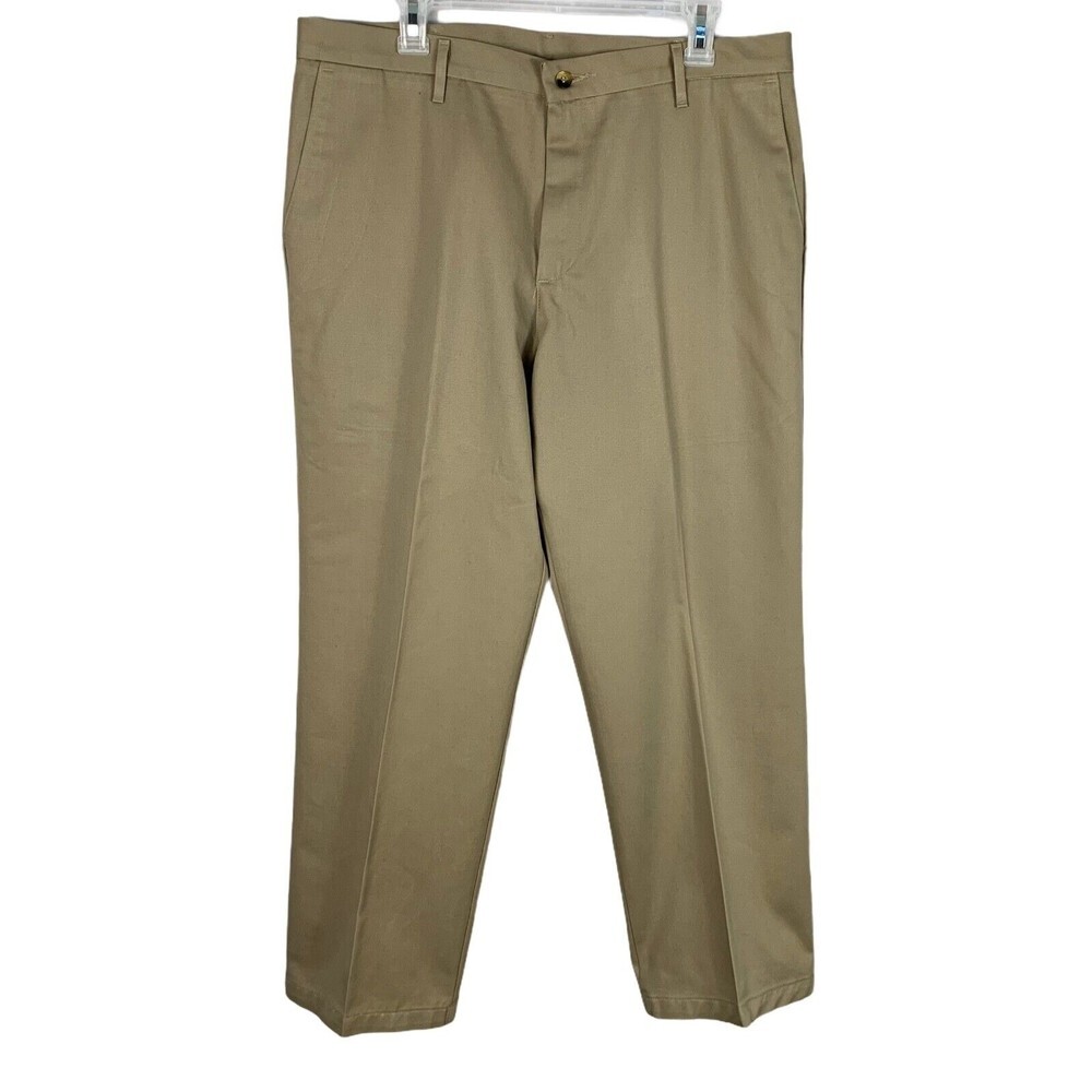 Casual Mens Khaki Pants 36/29 Tan 100% Cotton Flat Front Straight Leg Unbranded